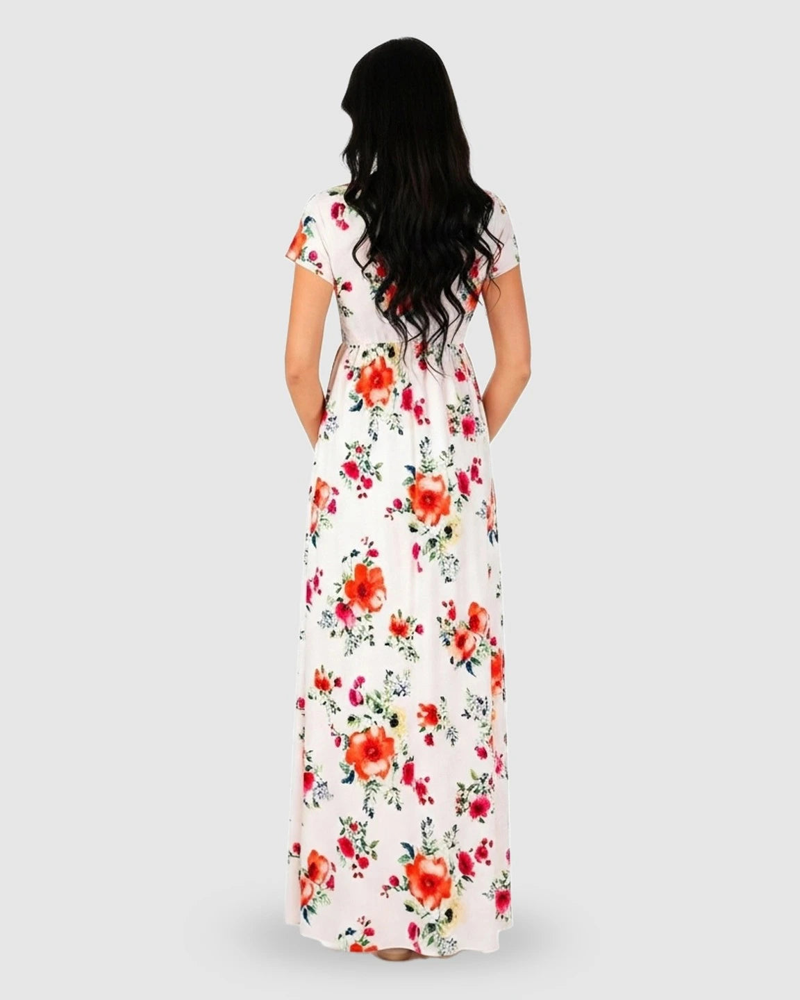 Floral V-Neck Short Sleeve Maternity Maxi Dress