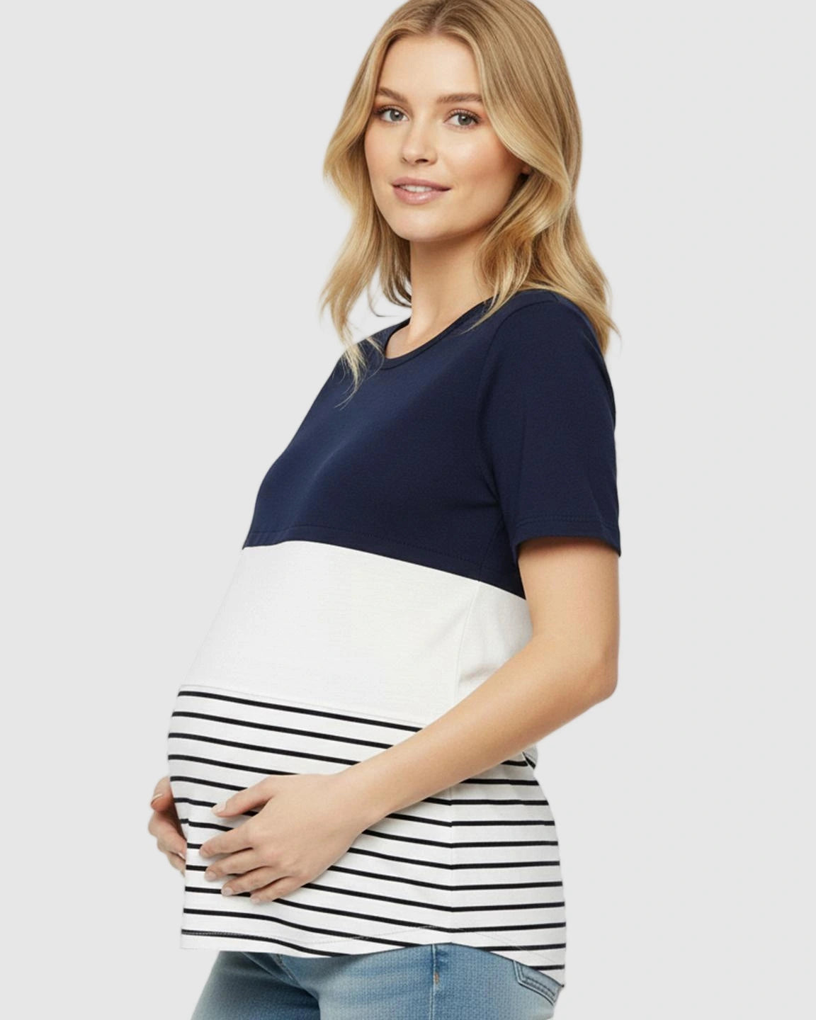 Hidden Nursing Access Colorblock Striped Maternity Top