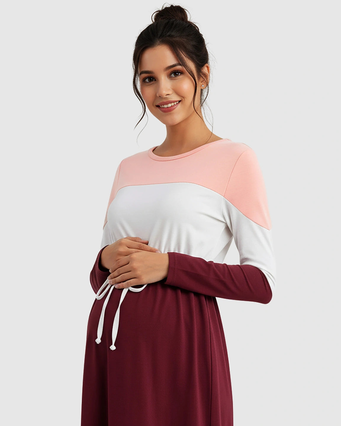 Color-Block Off-Shoulder Drawstring Waist Maternity Dress