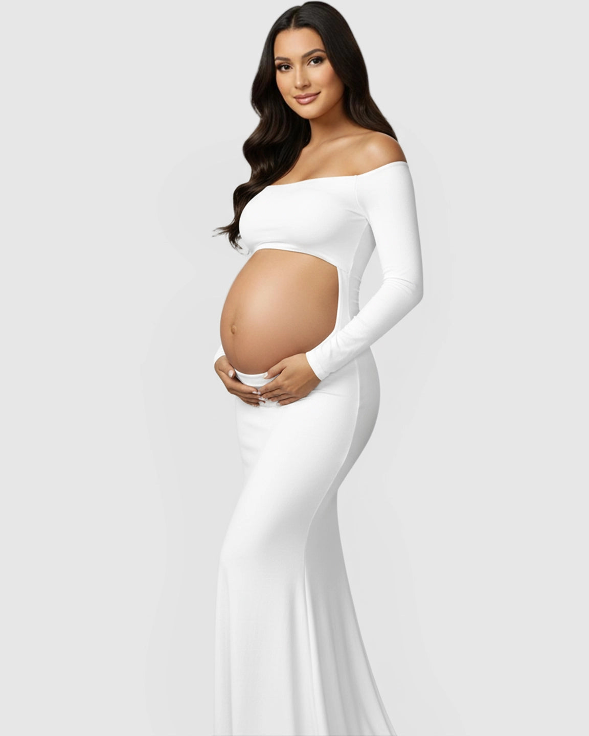 Off-Shoulder Bump Reveal Maternity Photoshoot Gown