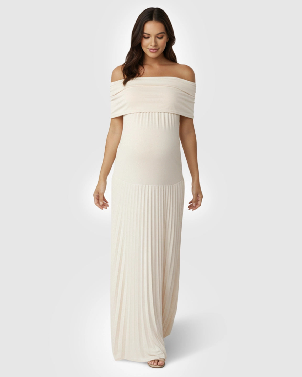 Curve-Hugging Pleated Maternity Maxi Dress