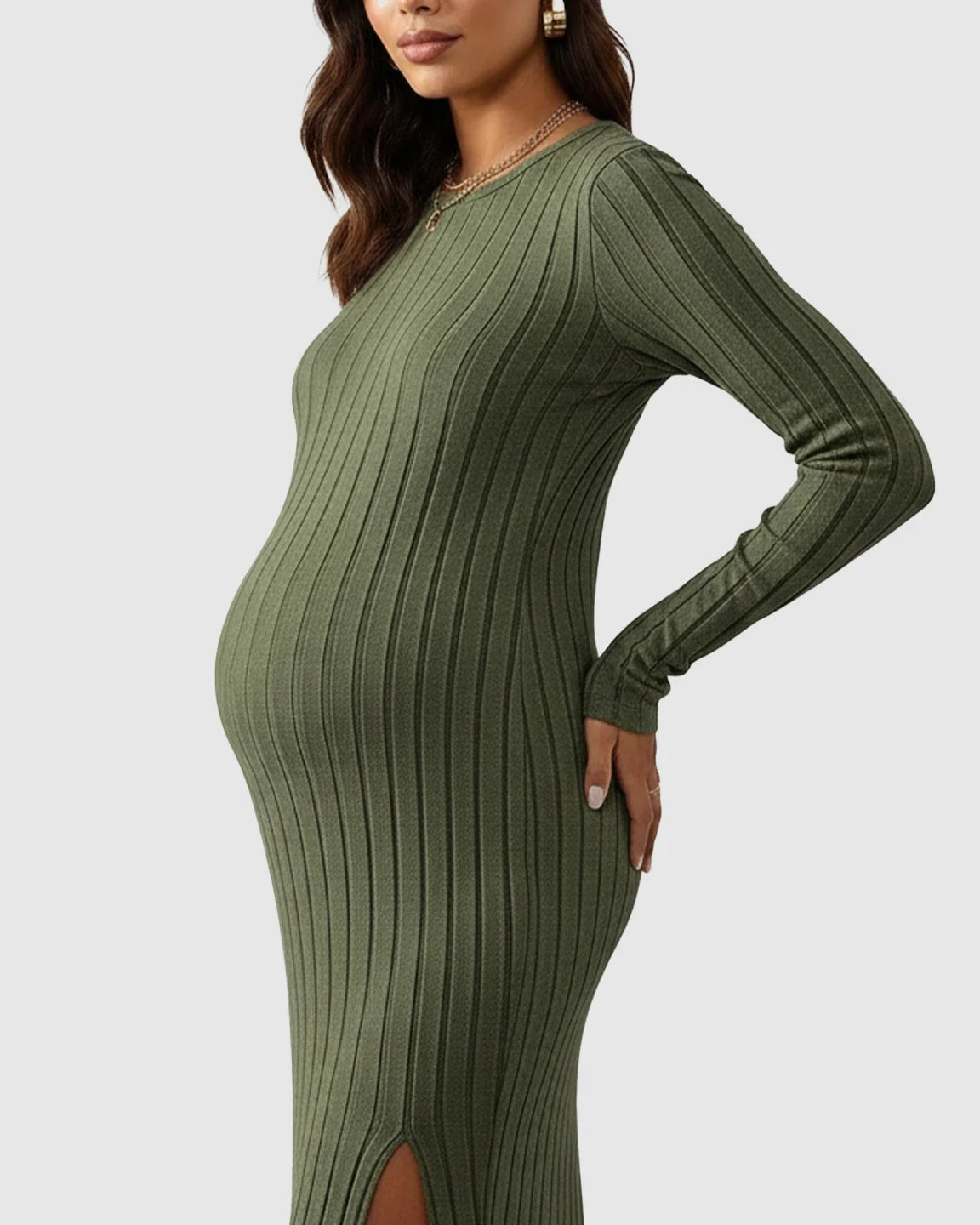 Ribbed Knit Maternity Maxi Dress with Side Slit