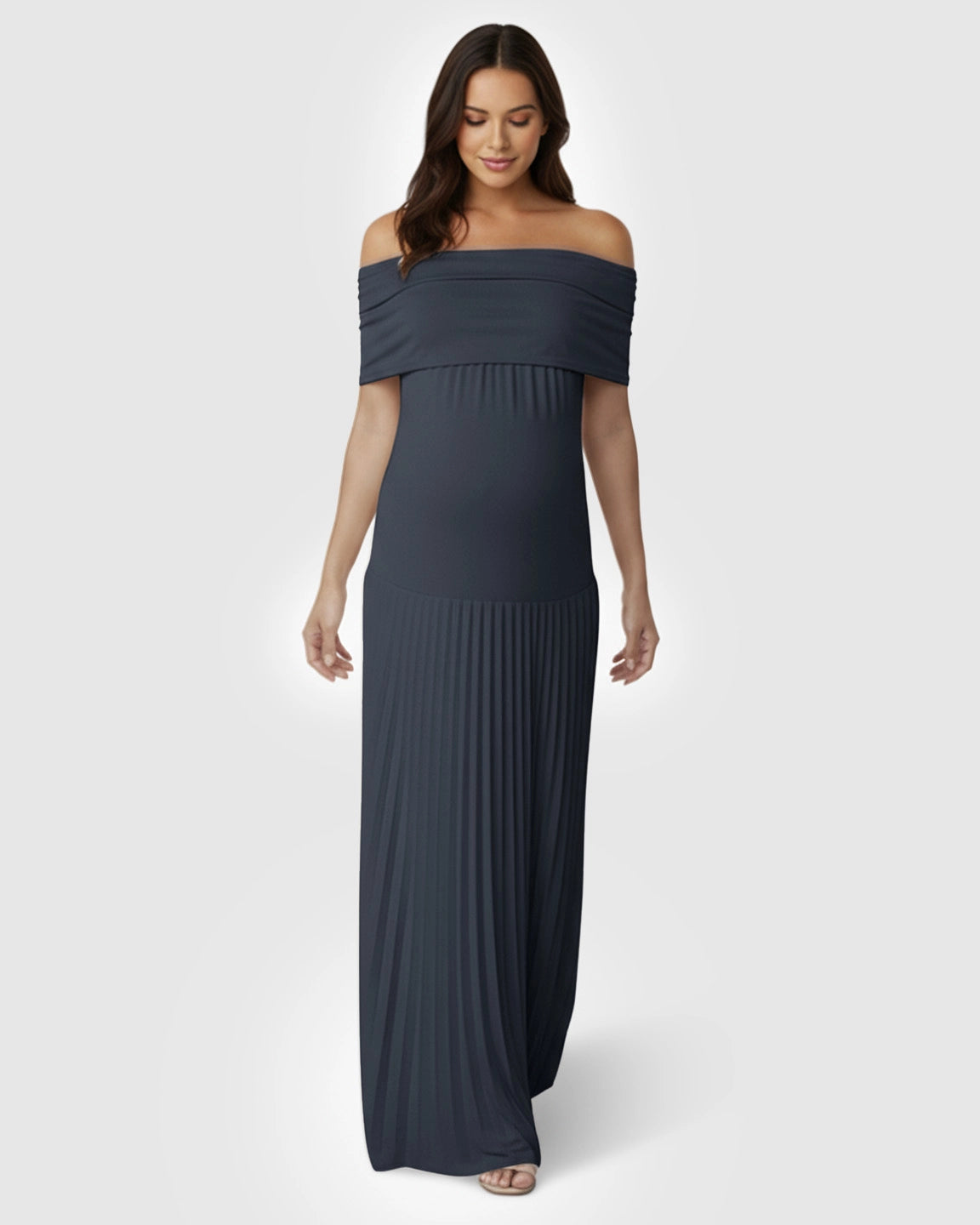 Curve-Hugging Pleated Maternity Maxi Dress