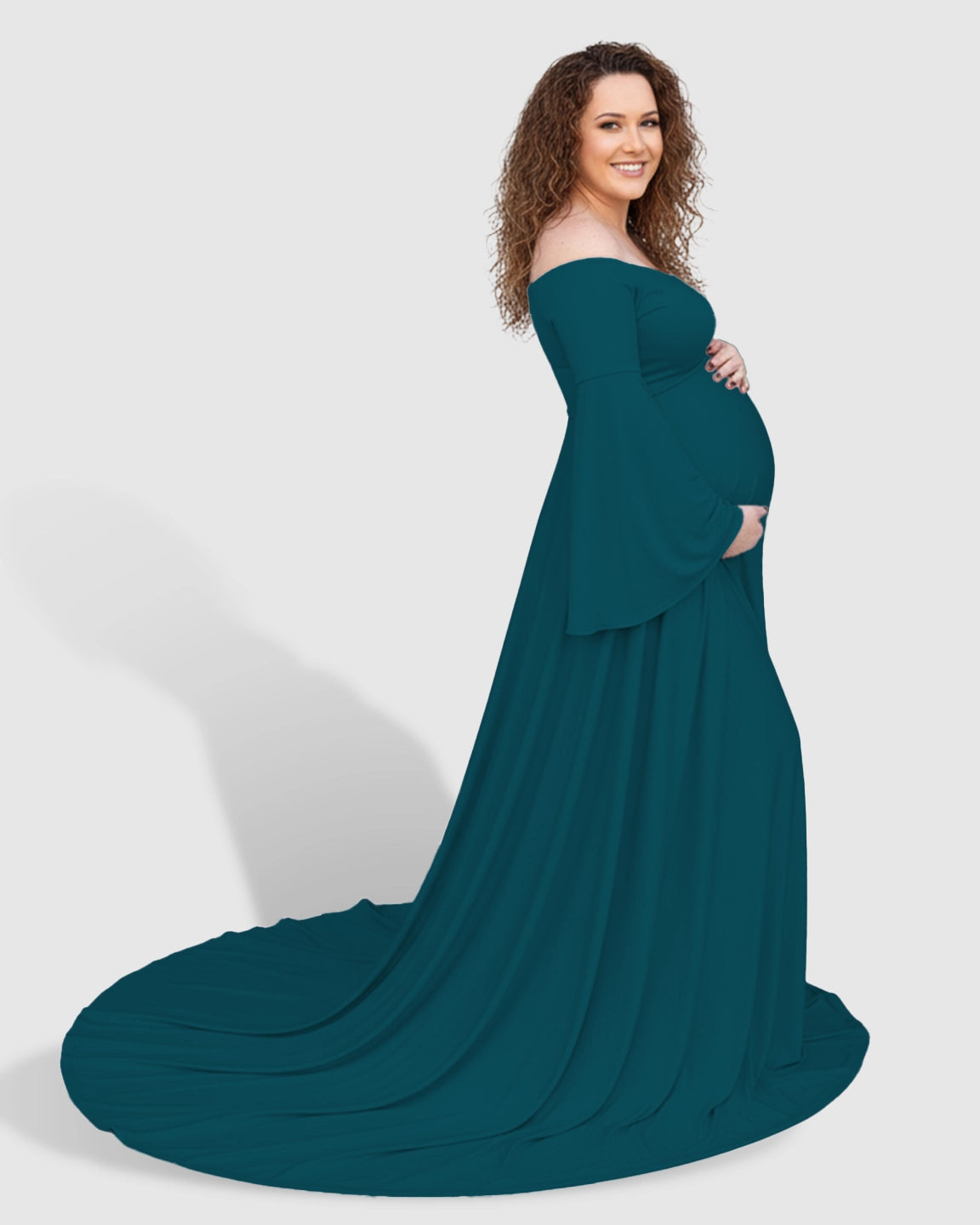 Off-Shoulder Bell Sleeve Boho Maternity Photoshoot Maxi Dress