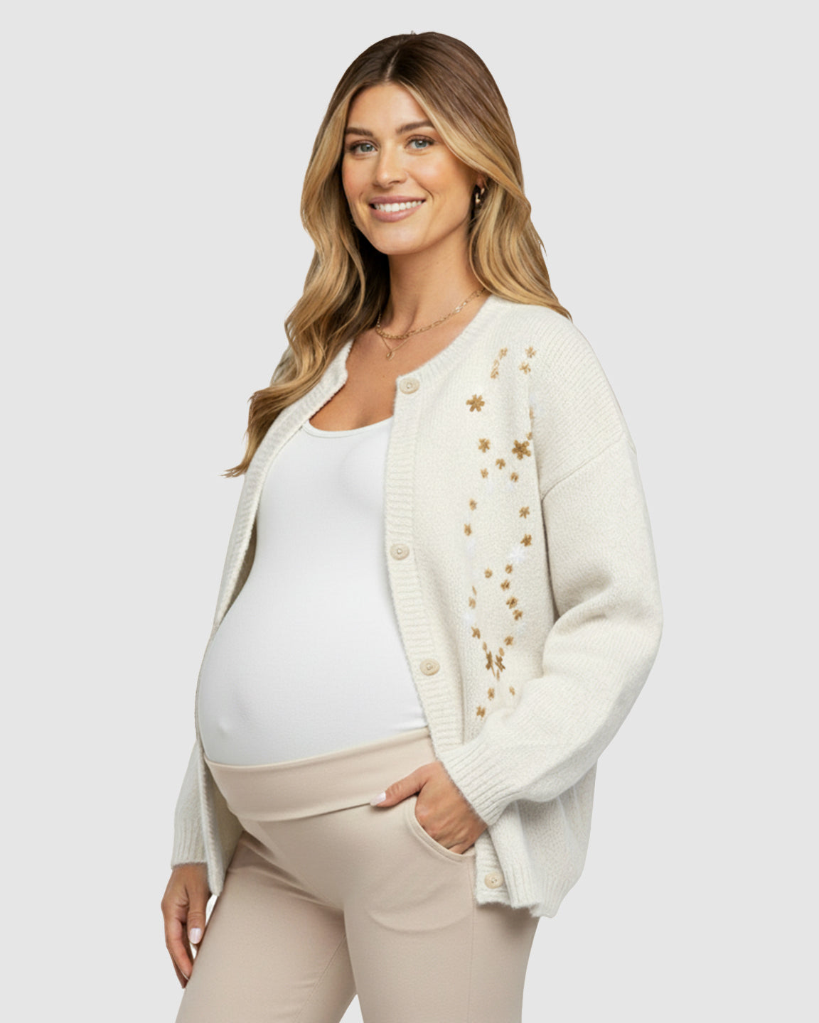 Soft Knit Single-Breasted Maternity Cardigan