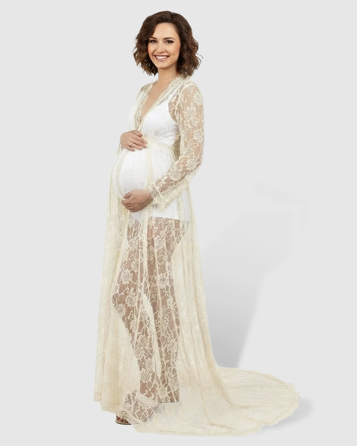 Floral Lace Romantic Maternity Photoshoot Maxi Dress