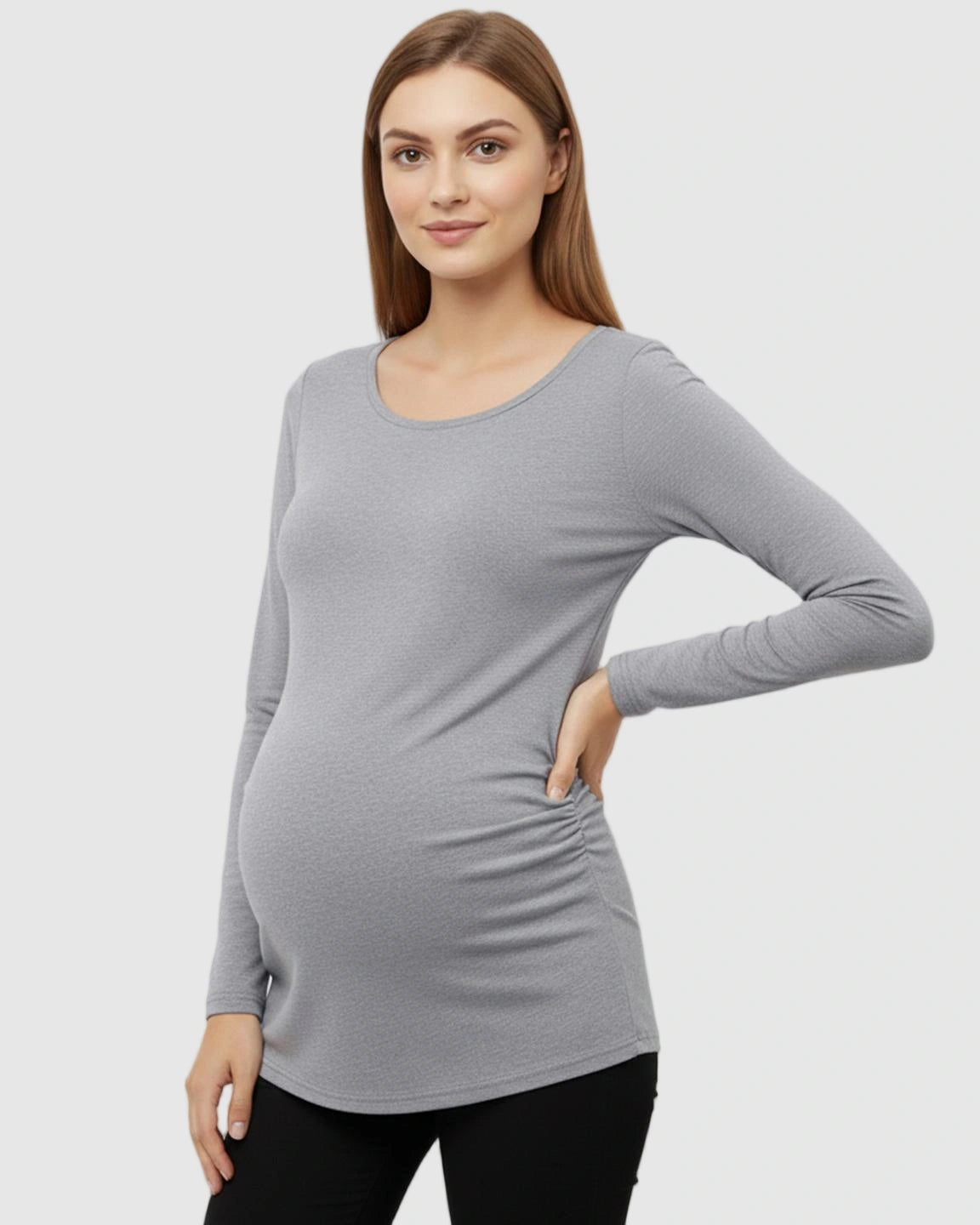 Side-Ruched Slim Fit Long Sleeve Maternity Top