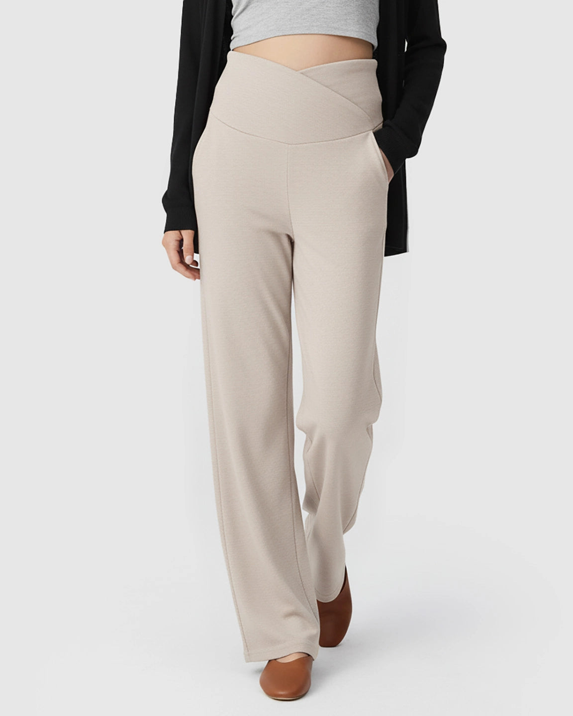 Crossover Waist Wide-Leg Maternity Lounge Pants