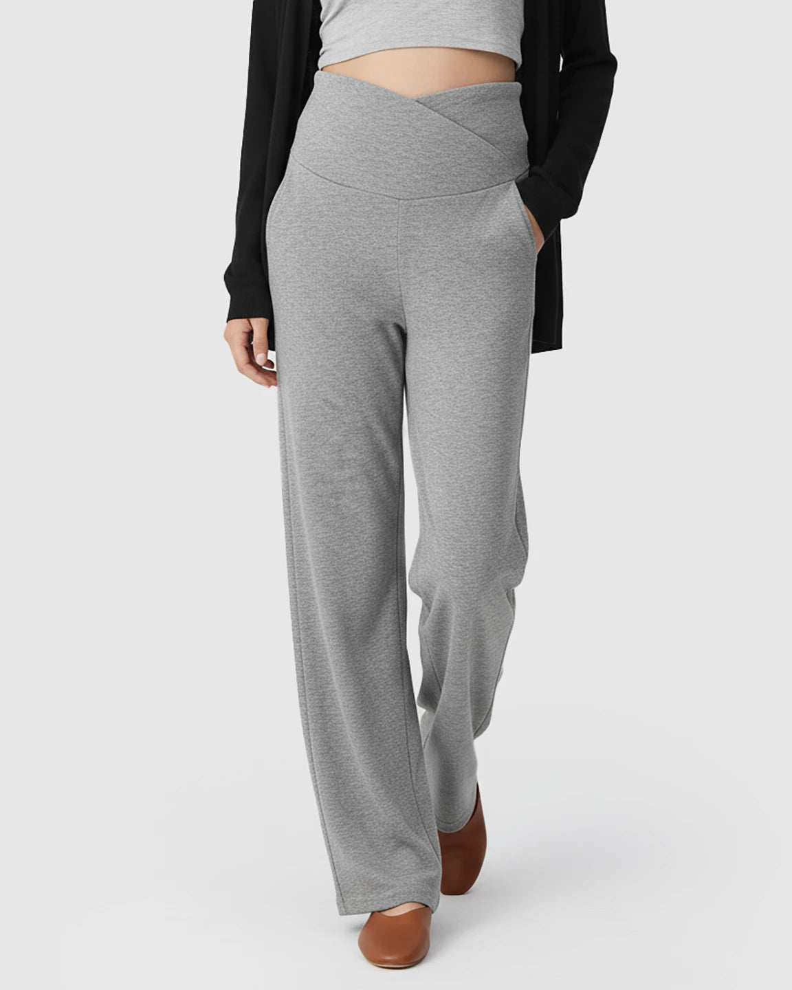 Crossover Waist Wide-Leg Maternity Lounge Pants