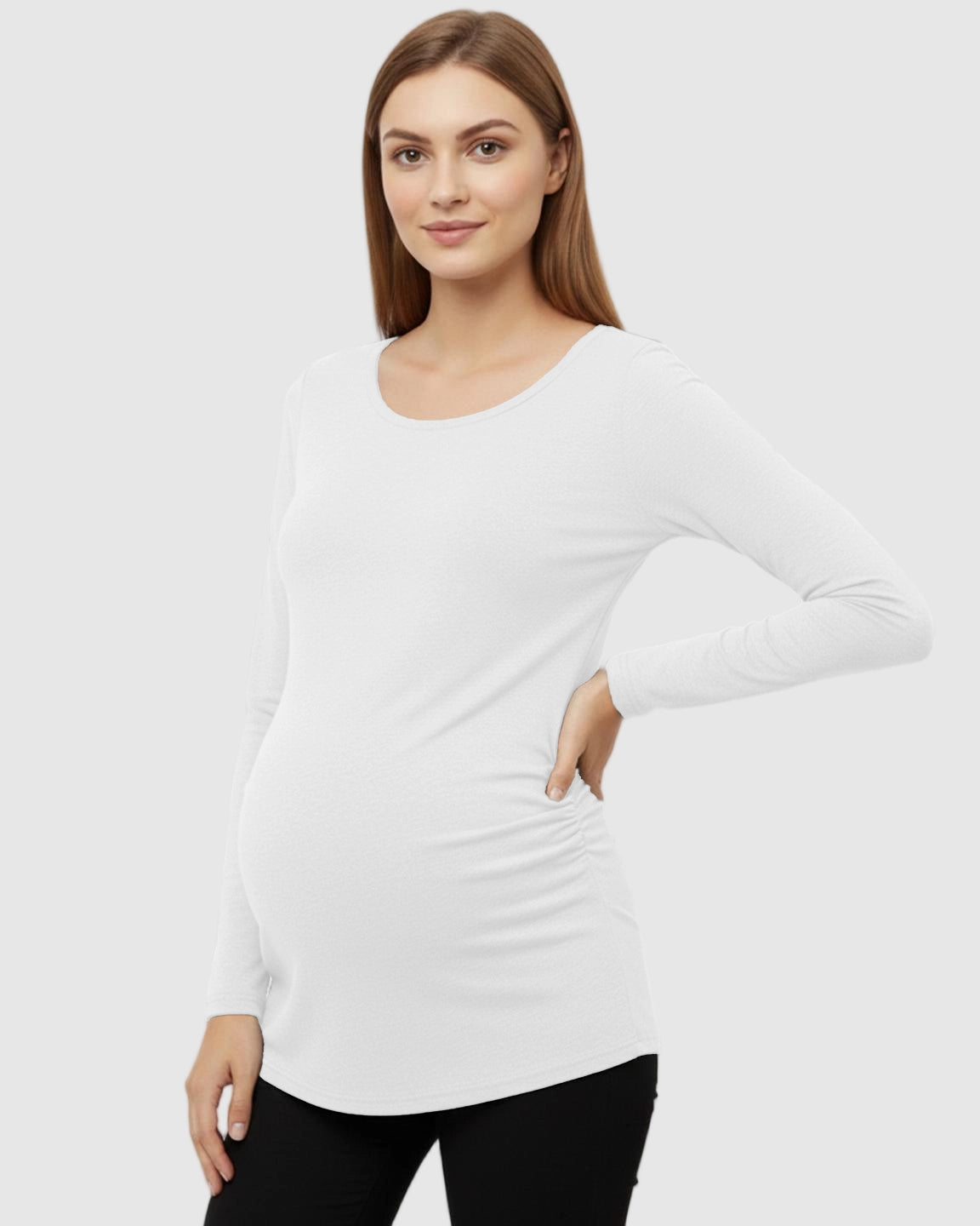 Side-Ruched Slim Fit Long Sleeve Maternity Top