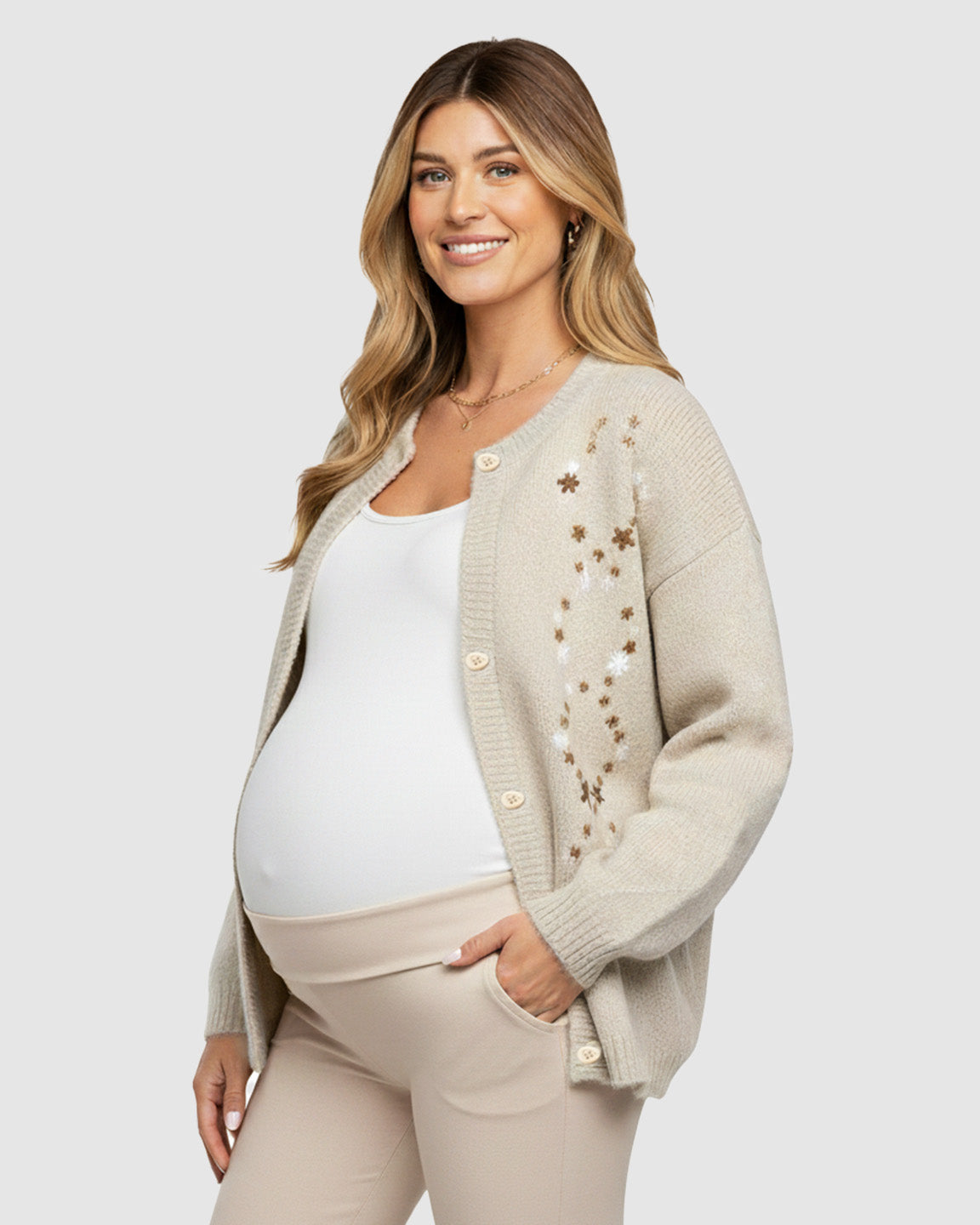 Soft Knit Single-Breasted Maternity Cardigan