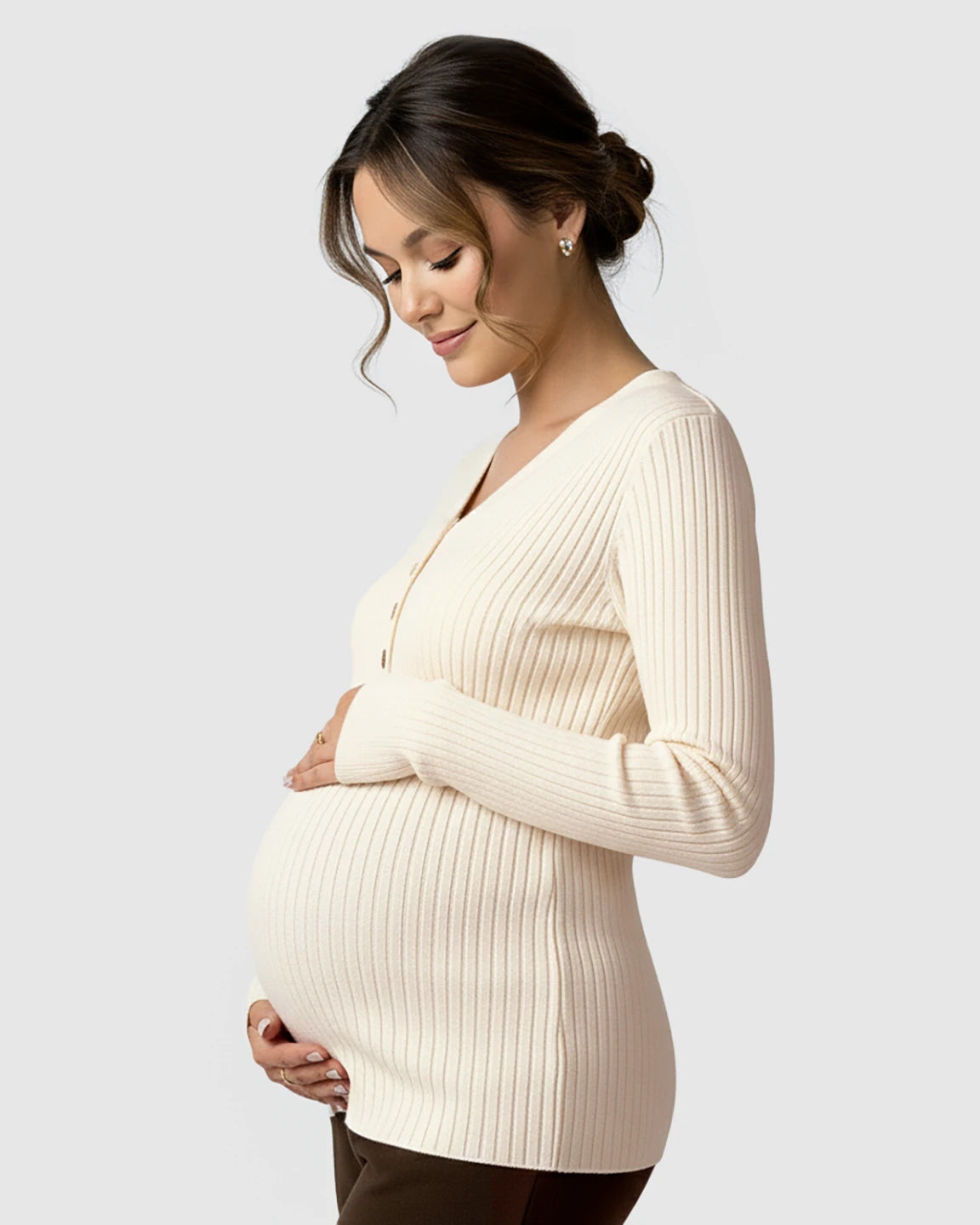 Ribbed Korean V-Neck Maternity Nursing Sweater