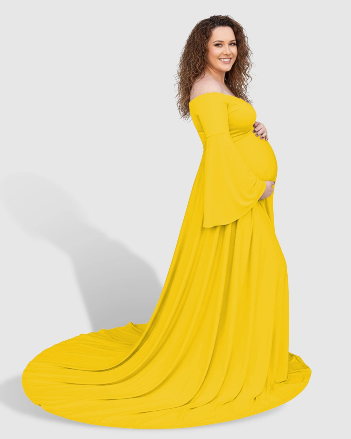 Off-Shoulder Bell Sleeve Boho Maternity Photoshoot Maxi Dress