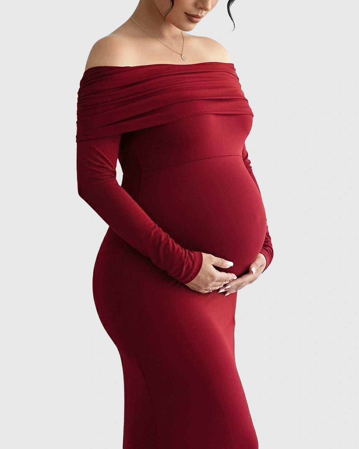 Off-Shoulder Cross-Back Maternity Evening Gown
