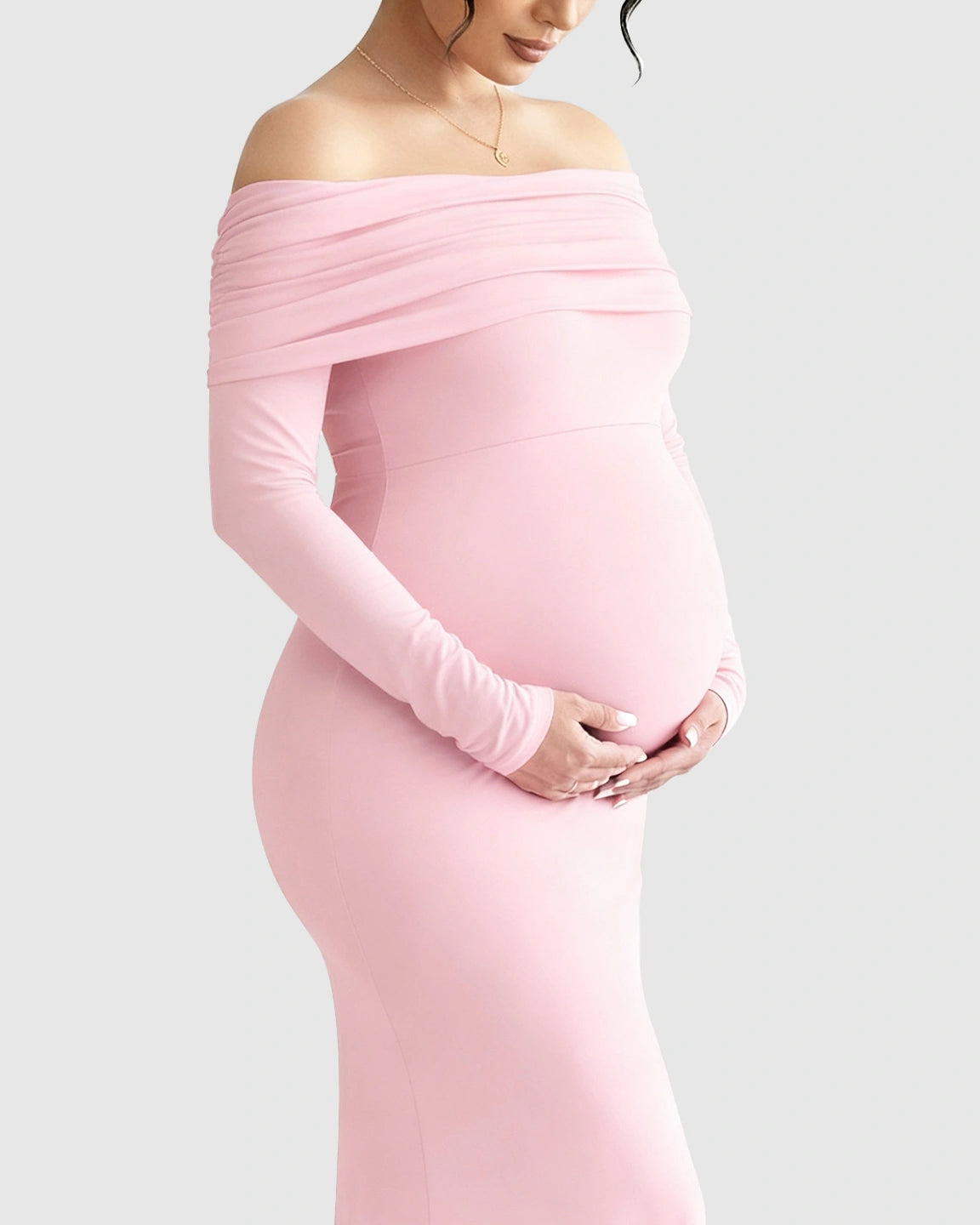 Off-Shoulder Cross-Back Maternity Evening Gown