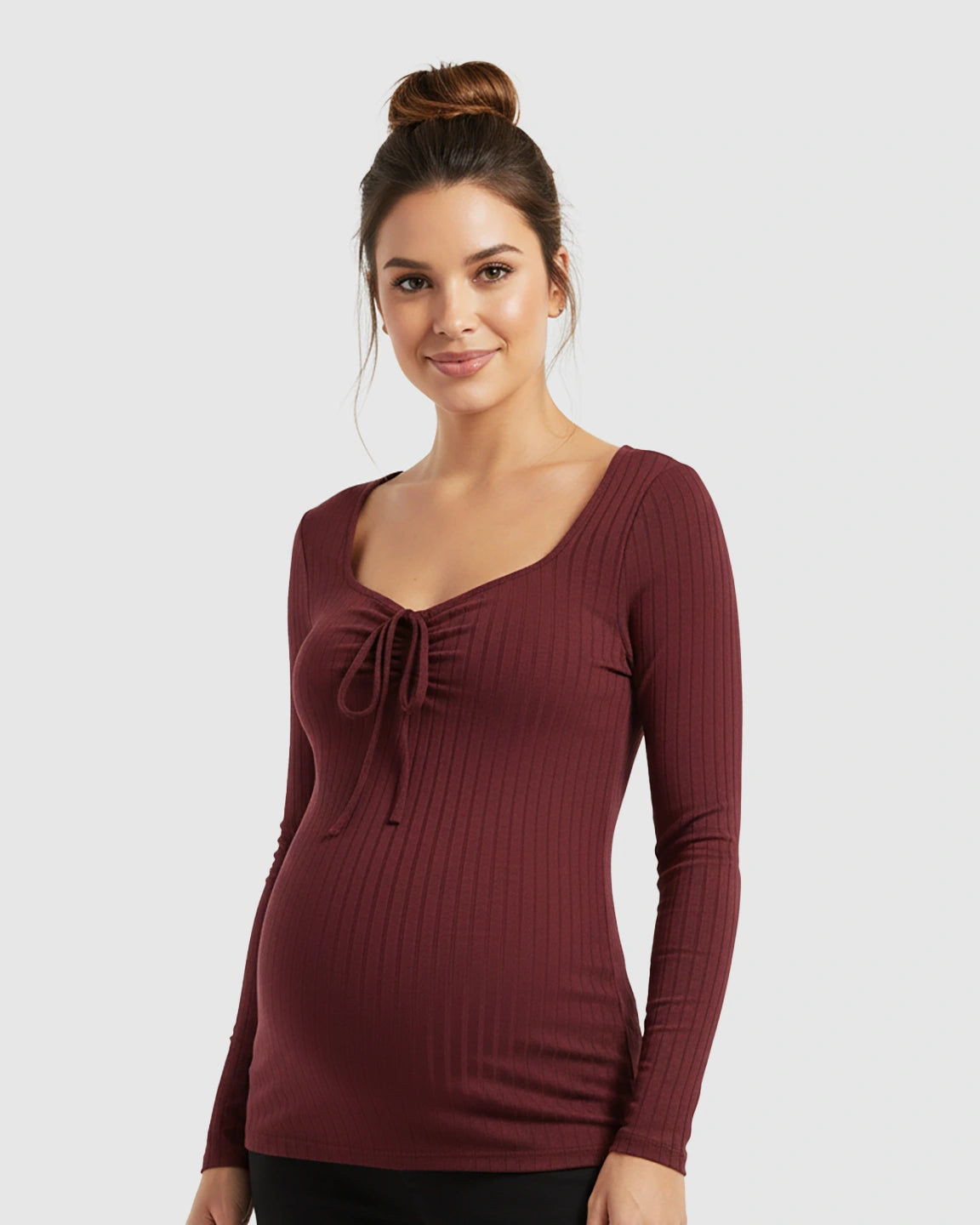 Ribbed Knit Tie Detail Square Neck Maternity Top