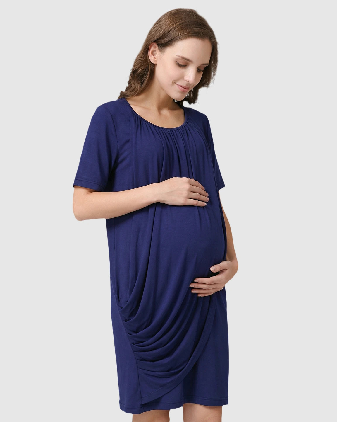 Hidden Nursing Access Draped Maternity Short Dress