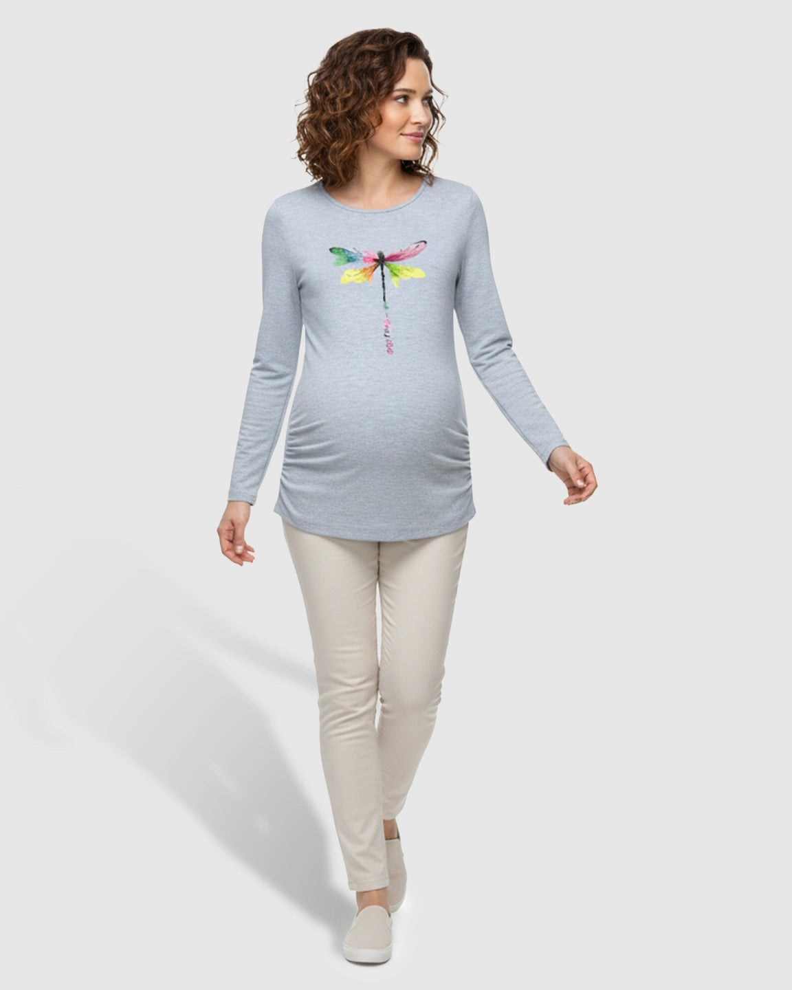 Side Ruched Classic Round Neck Long Sleeve Maternity Top