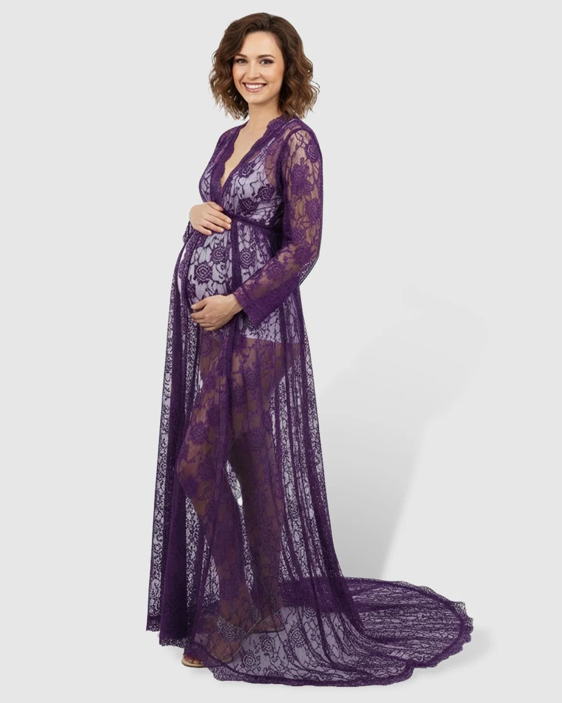 Floral Lace Romantic Maternity Photoshoot Maxi Dress