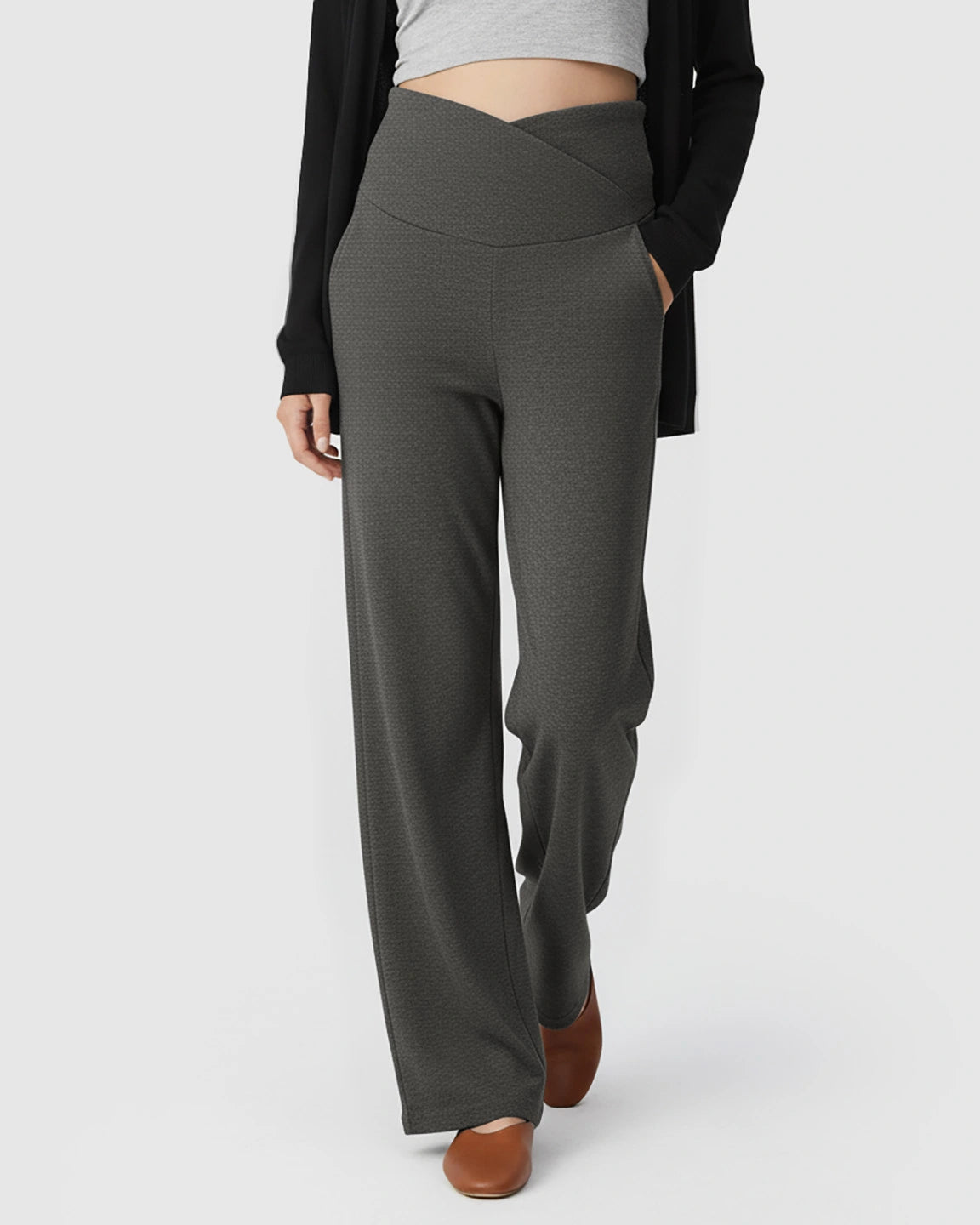 Crossover Waist Wide-Leg Maternity Lounge Pants