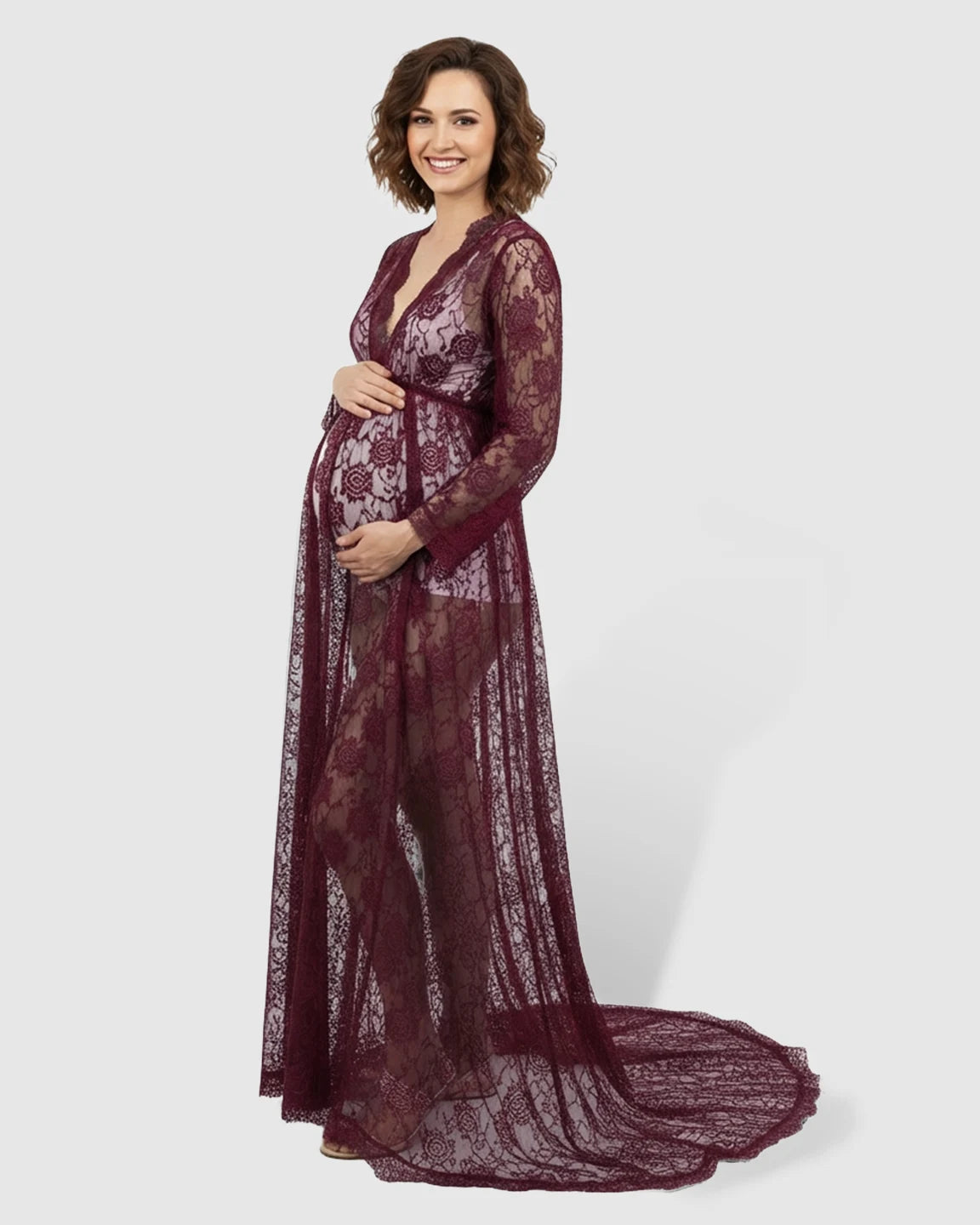 Floral Lace Romantic Maternity Photoshoot Maxi Dress