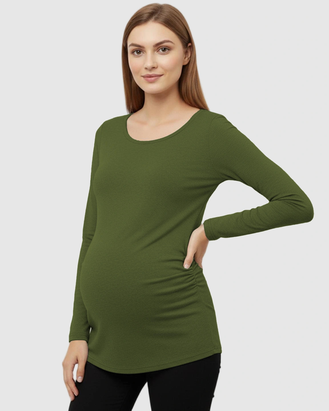 Side-Ruched Slim Fit Long Sleeve Maternity Top