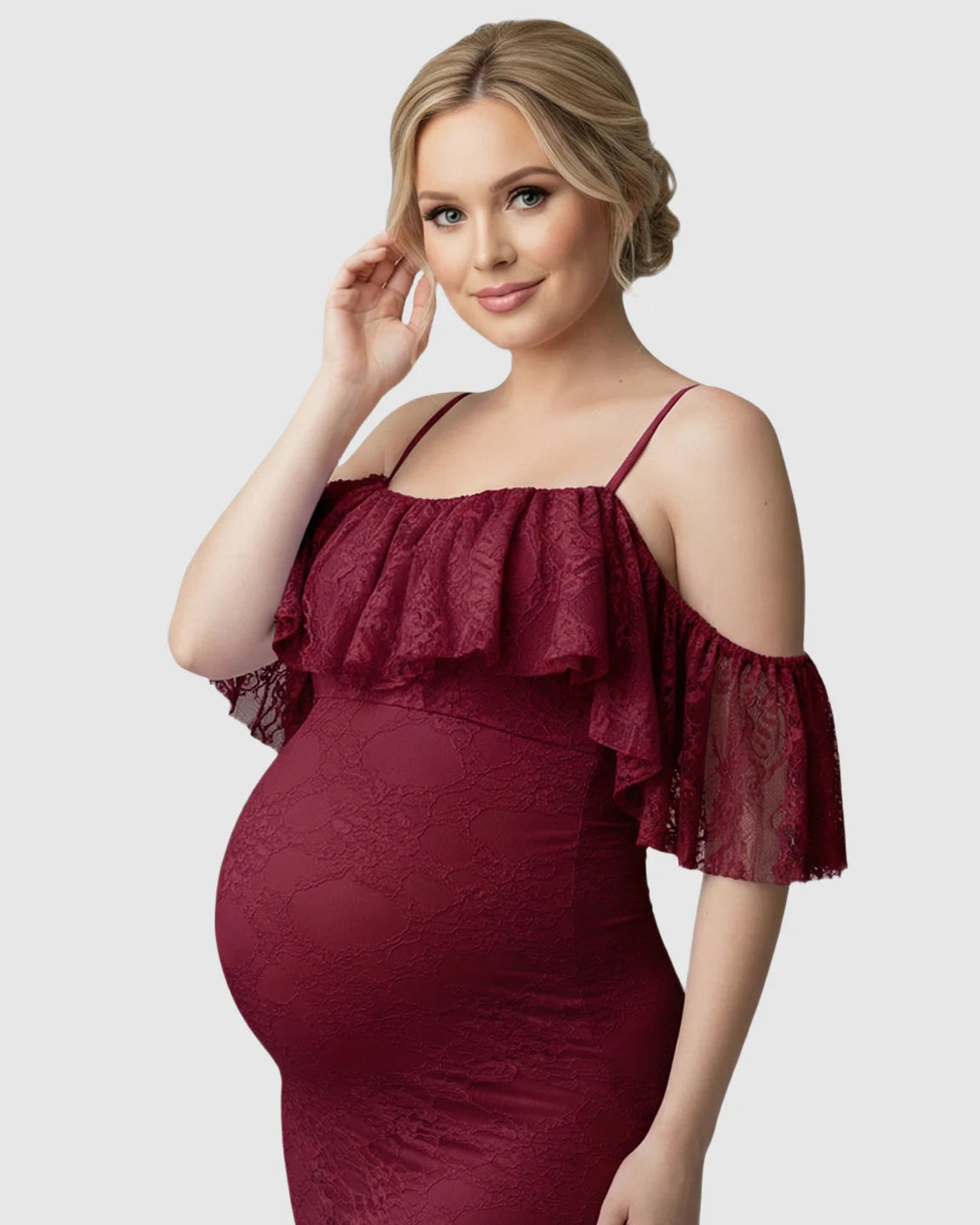 Off-Shoulder Lace Mermaid Maternity Gown