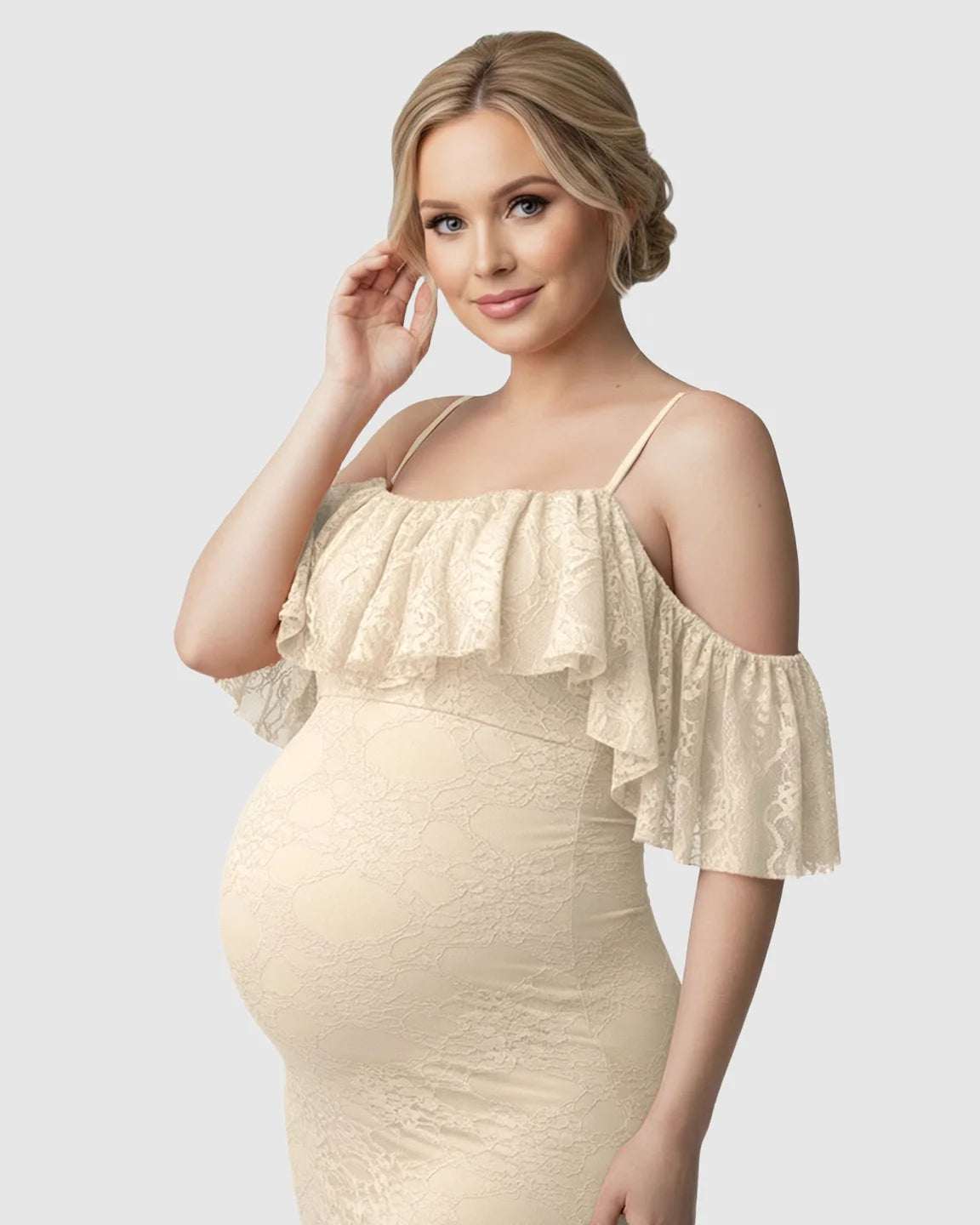 Off-Shoulder Lace Mermaid Maternity Gown