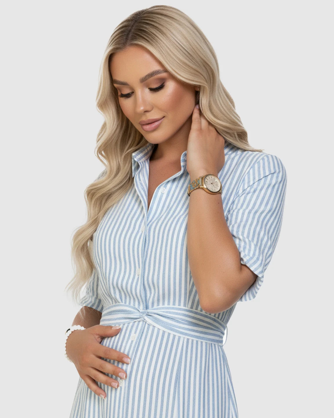 Lapel Puff-Sleeve A-line Maternity Dress