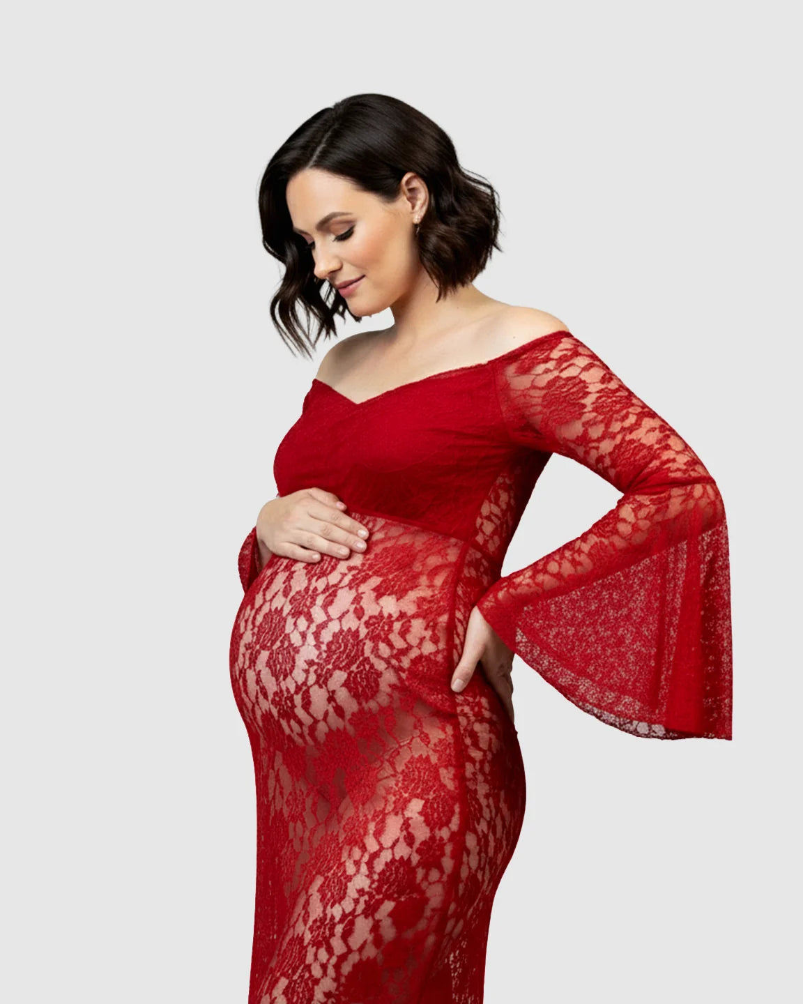 Bell Lace Sleeve Trailing Maternity Gown