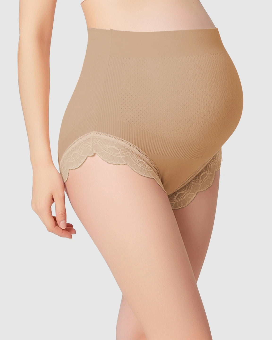 High-Waist Seamless Lace-Trim Maternity Panties