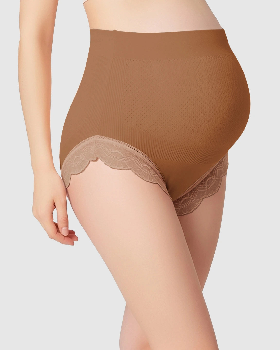 High-Waist Seamless Lace-Trim Maternity Panties