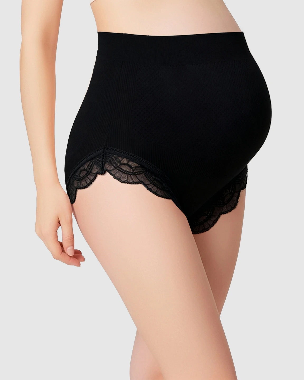 High-Waist Seamless Lace-Trim Maternity Panties