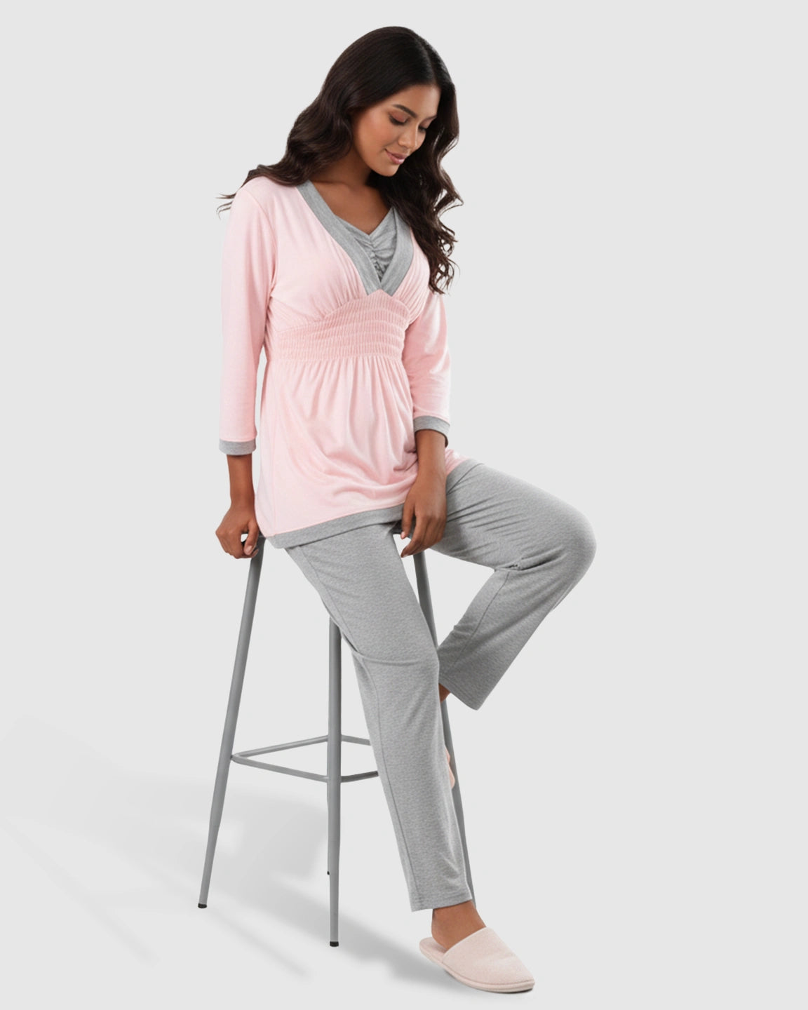 Smocked Waist Two-Tone Maternity & Nursing Lounge Set