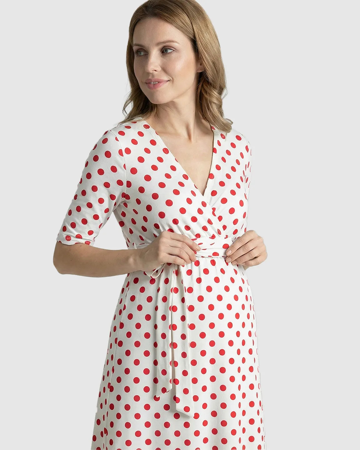 Tie Waist Polka Dot Maternity Short Dress
