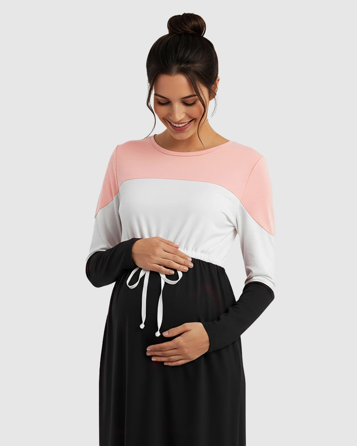 Color-Block Off-Shoulder Drawstring Waist Maternity Dress