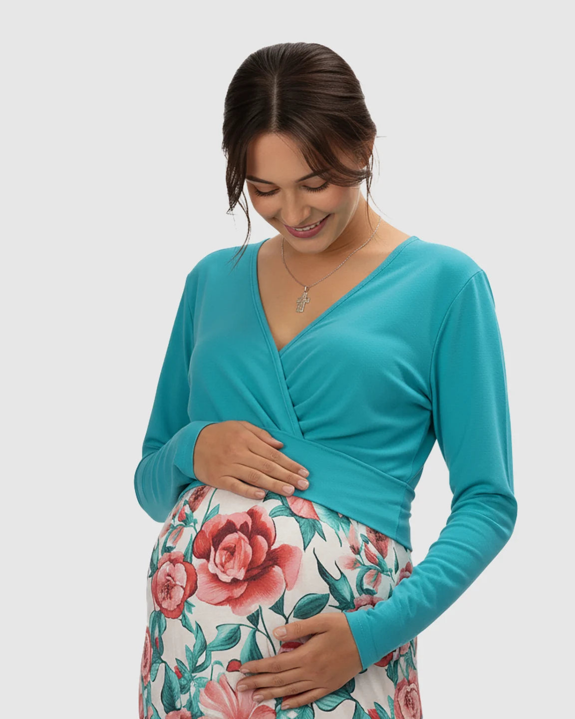 V-Neck Floral Print Faux Two-Piece Maternity Maxi Dress