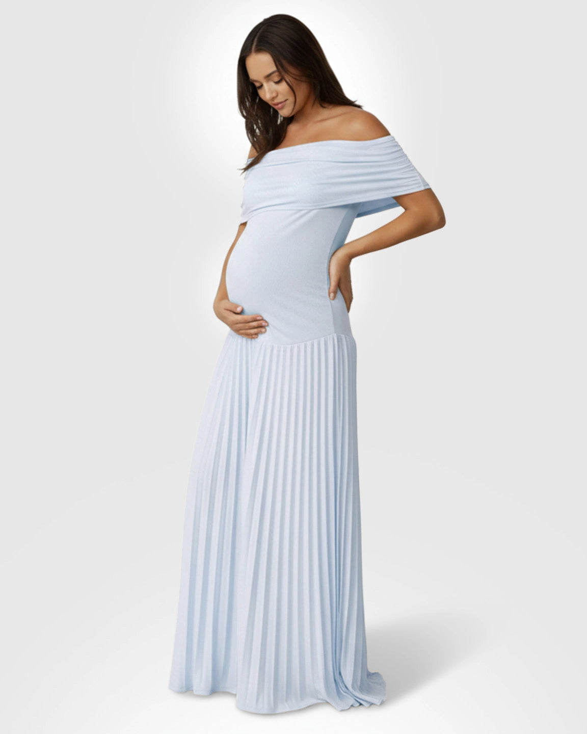 Curve-Hugging Pleated Maternity Maxi Dress