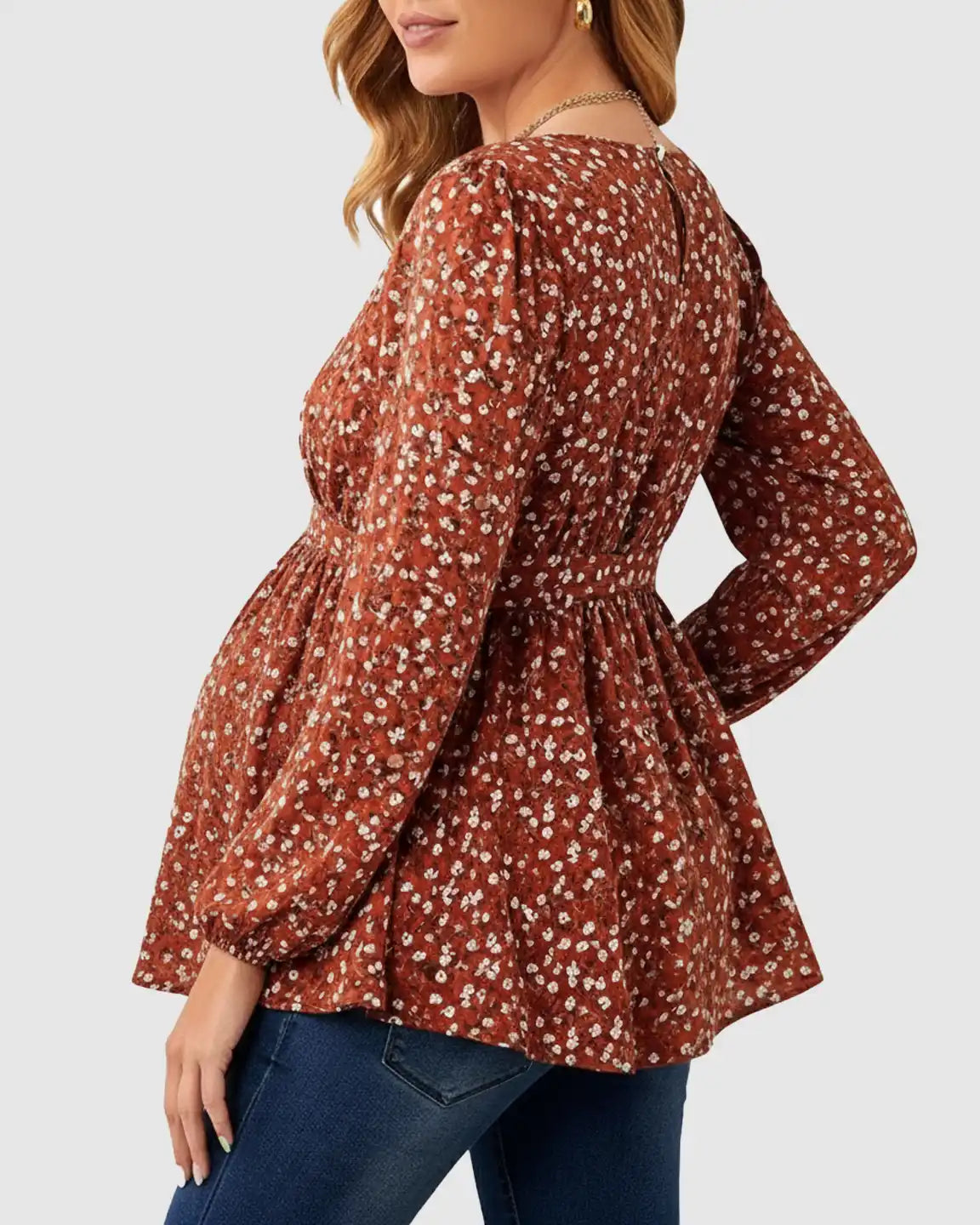 Floral Print Tie Waist Peplum Maternity Top