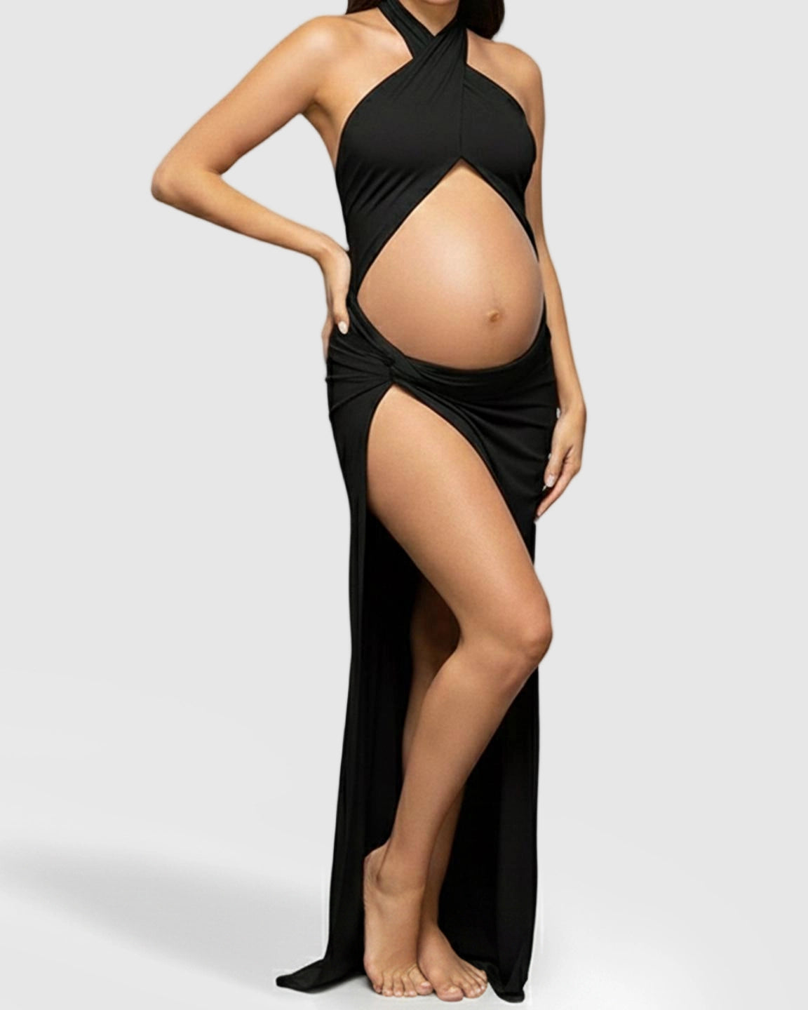 Halter Neck Slim Fit Bodycon Maternity Photoshoot Dress