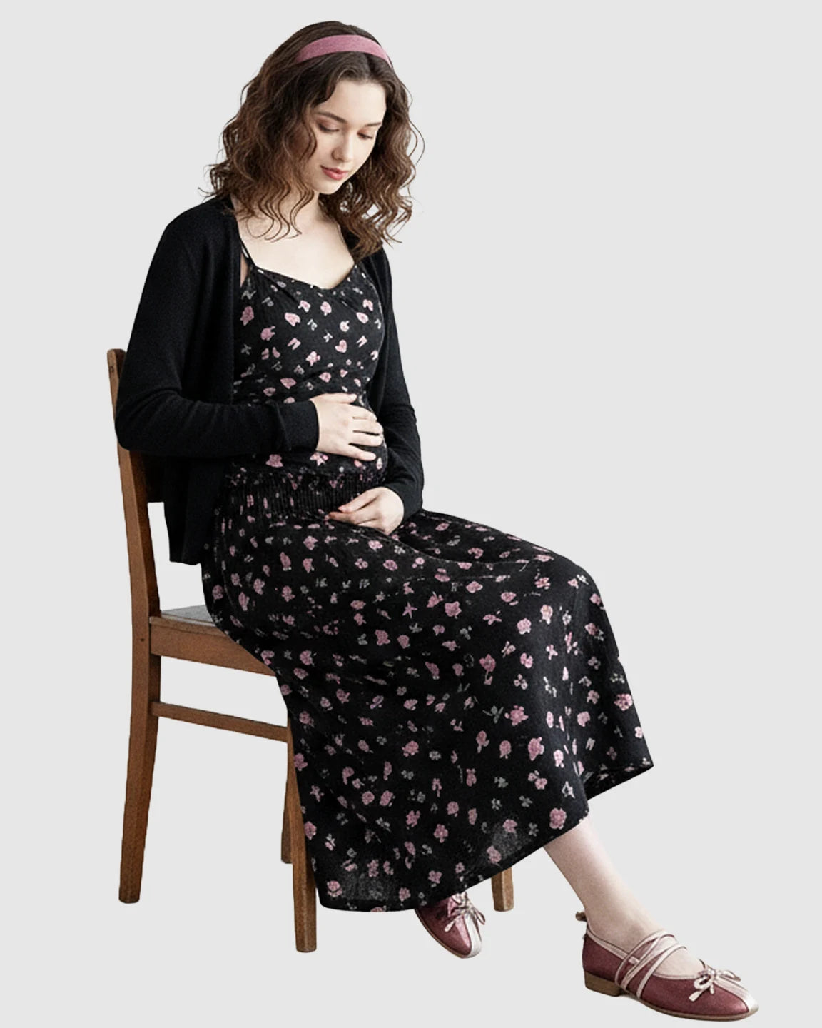 Floral Print Cami Flared Maternity Maxi Dress