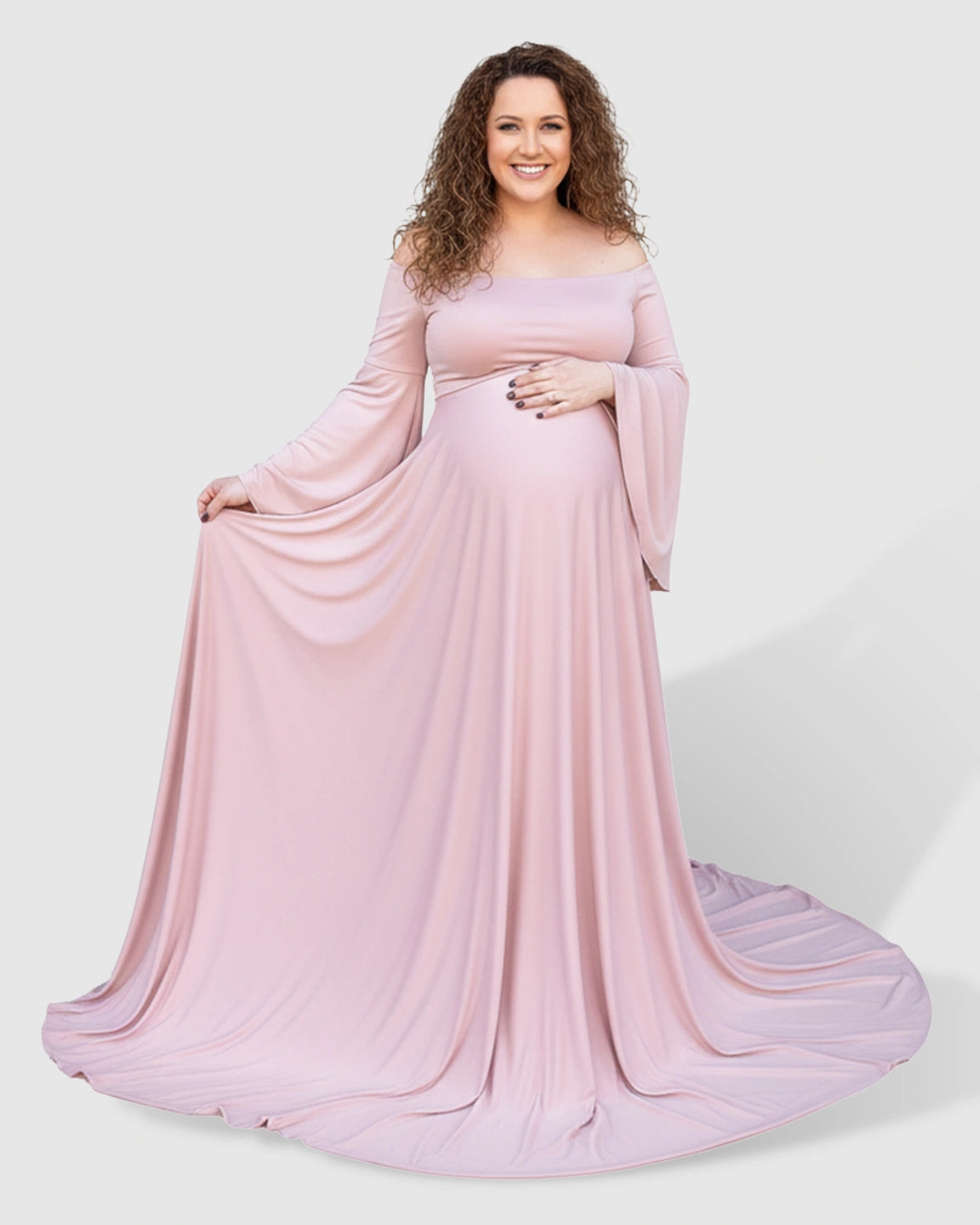 Off-Shoulder Bell Sleeve Boho Maternity Photoshoot Maxi Dress