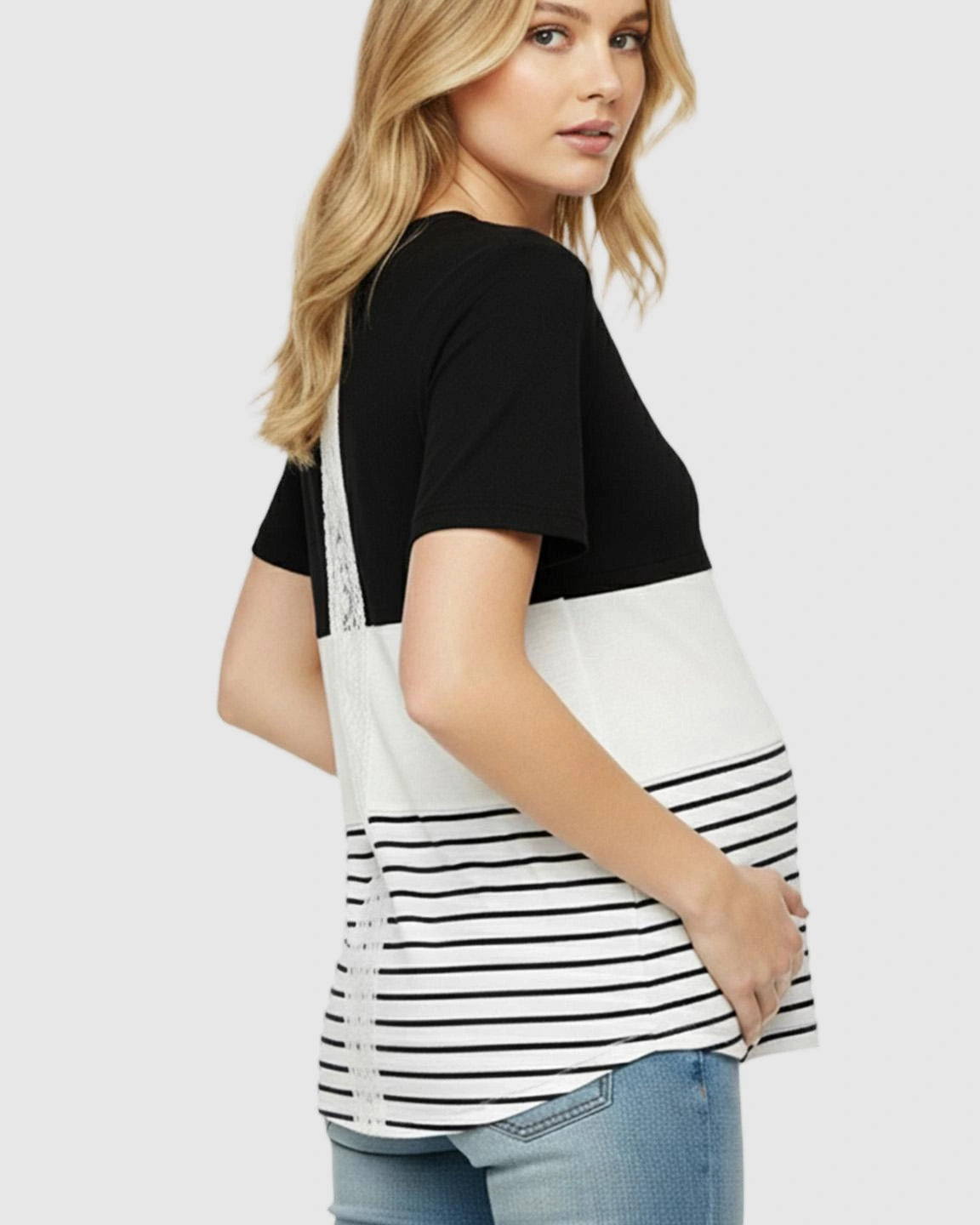 Hidden Nursing Access Colorblock Striped Maternity Top