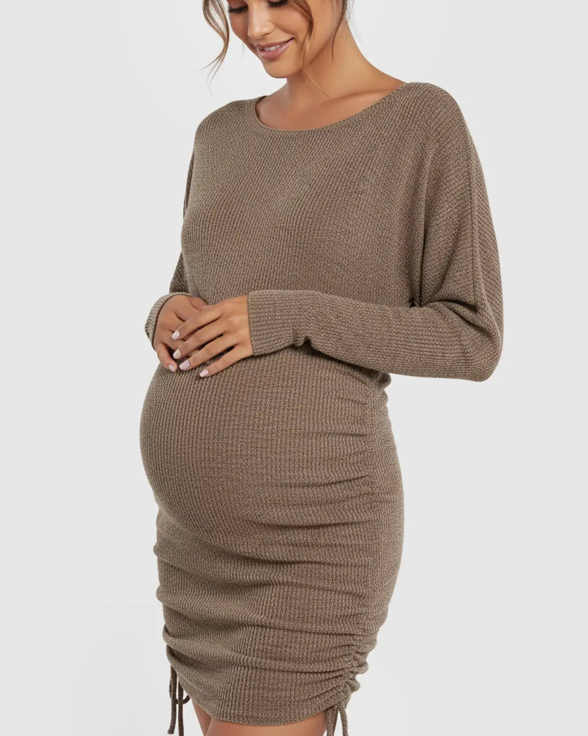 Drawstring Knit Short Bodycon Maternity Dress