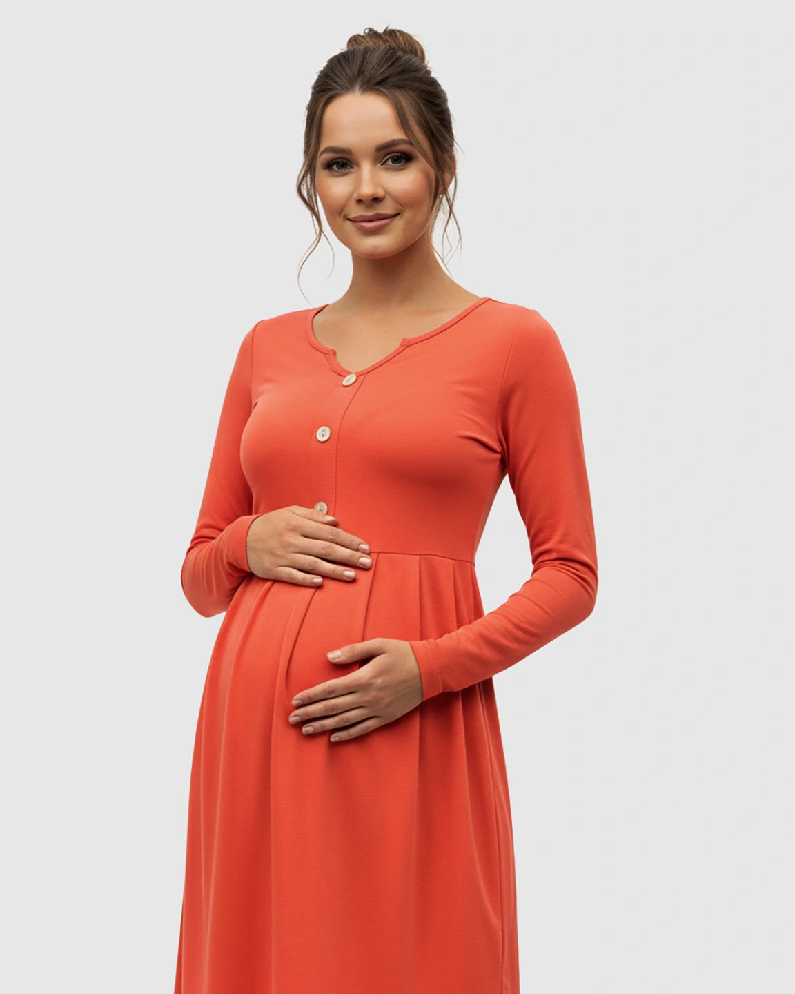 Long Sleeve Button Detail Flared Maternity Dress
