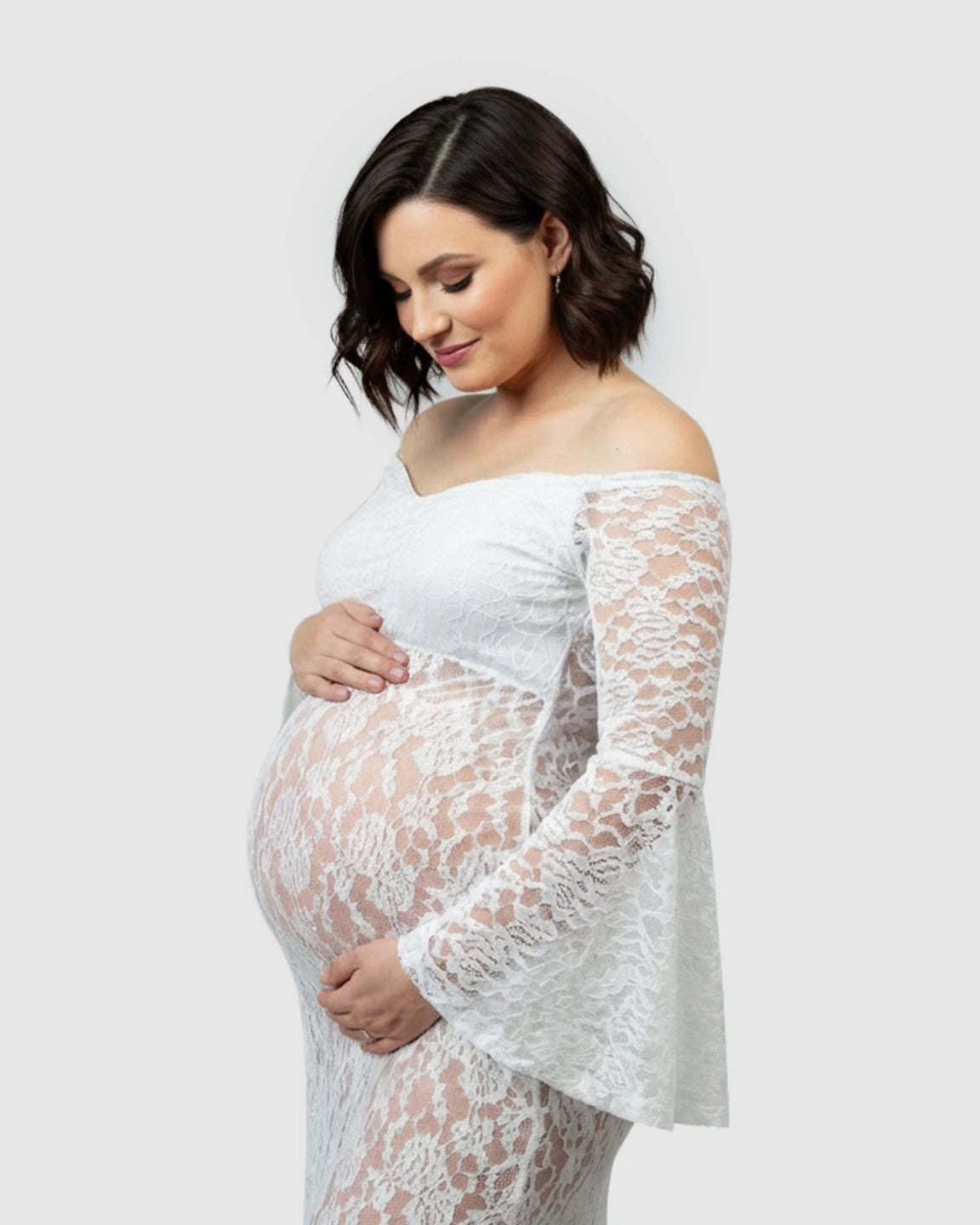 Bell Lace Sleeve Trailing Maternity Gown