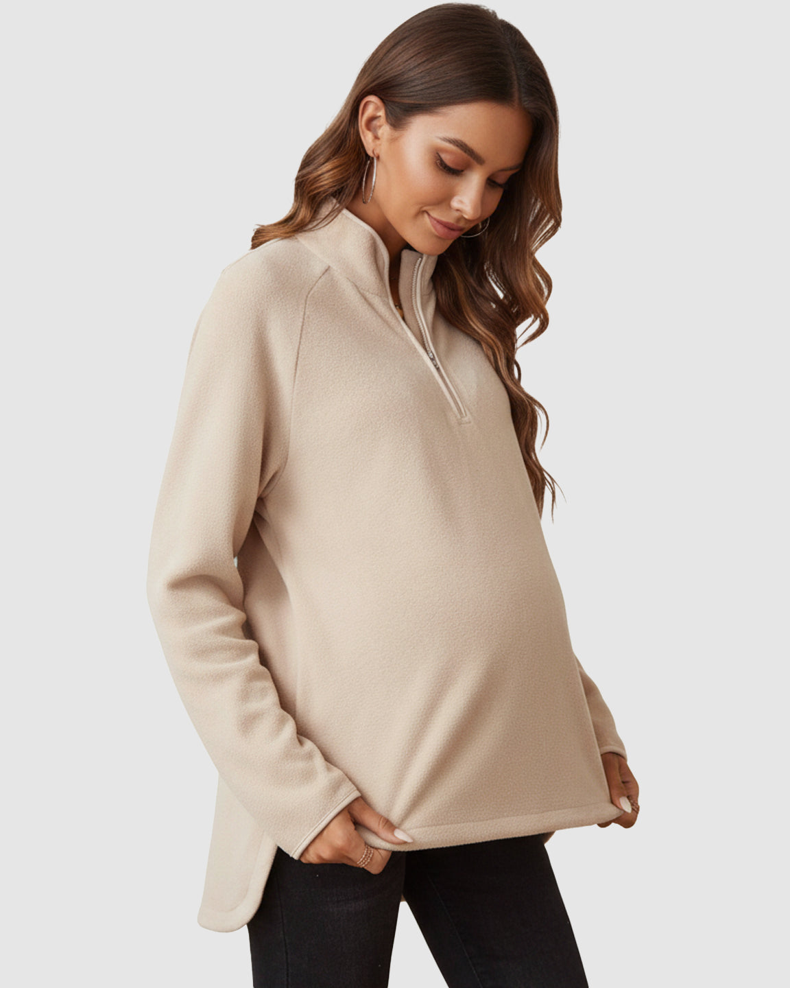 Half-Zip Long Sleeve Maternity Top