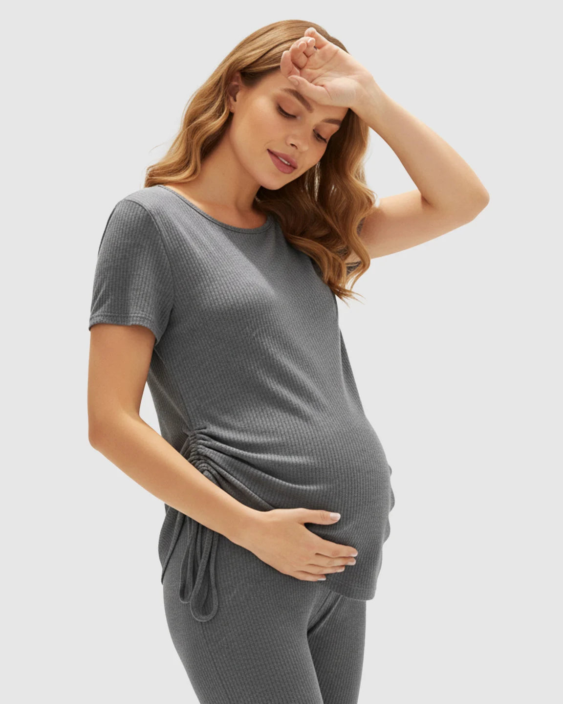 Side Drawstring-Detail Sport Maternity Lounge Set