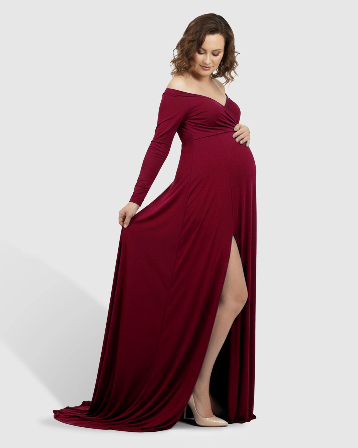 Off-Shoulder Fitted Silhouette Maternity Maxi Dress
