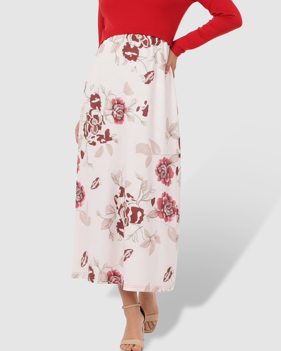 Red Floral Nursing & Maternity Midi Dress